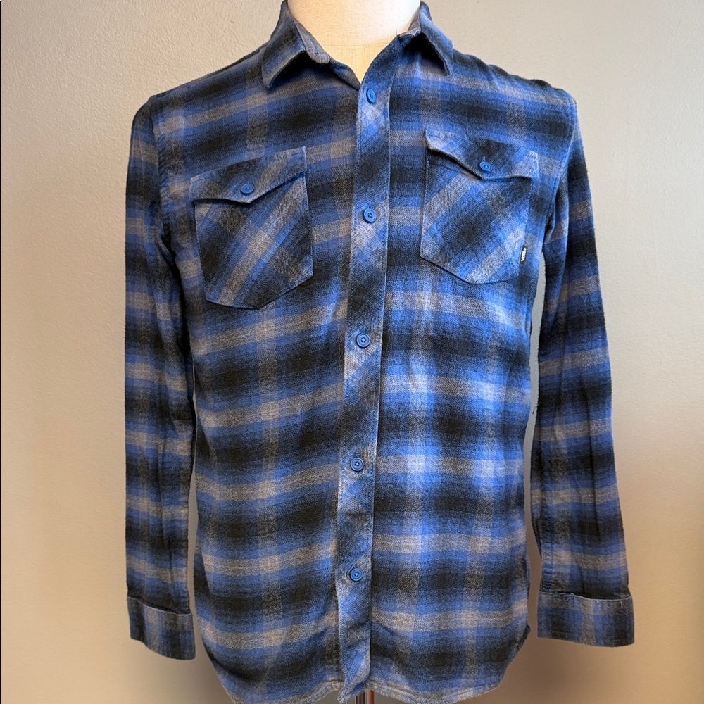 Vans Blue Plaid Flannel Button Front Shirt XL Cotton Skate Streetwear